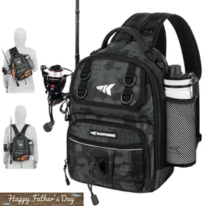 KastKing BaitSpace Fishing Sling Bag, Water-resistant Fishing Backpack with Rod & Beverage Holder, Adjustable Straps, Tackle Storage Bag for Fishing Gear and Equipment SummerVibes