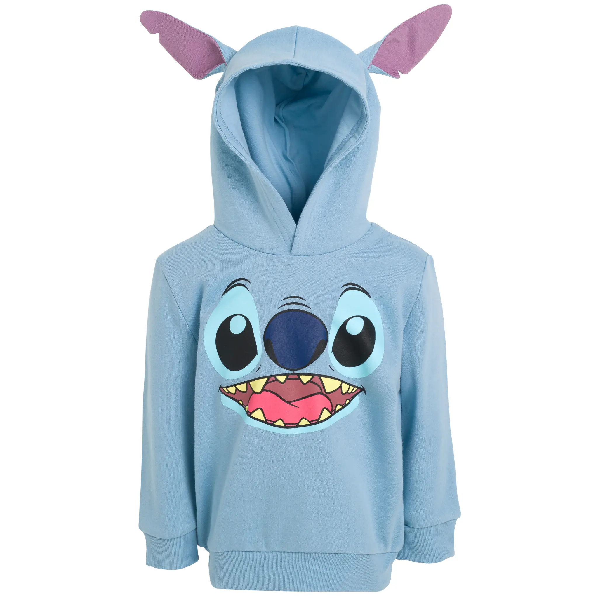 Disney Lilo & Stitch Boys' Cartoon Theme Hoodie, Pullover Neck Sweatshirt with Ears Detail & Graphic Print, Light Blue (Toddler to Big Kid)