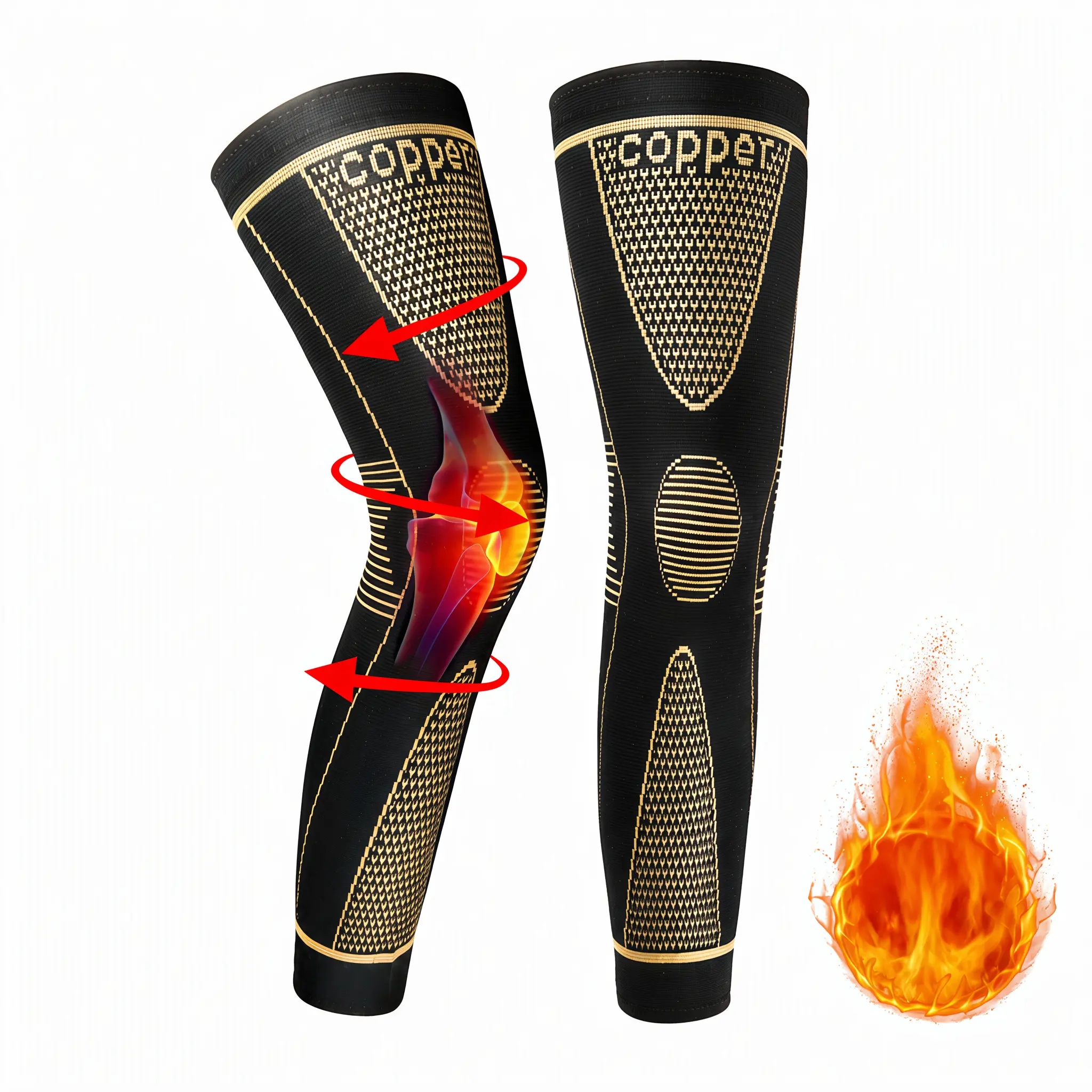 Unisex Adult 2026 New Copper Thermal Warm Full Leg Compression Socks & Sleeves 2-Pcs Set, 20-30mmHg Anti-Slip Support, Swelling Relief, Varicose Vein Aid, Sports Protective Gear for Arthritis