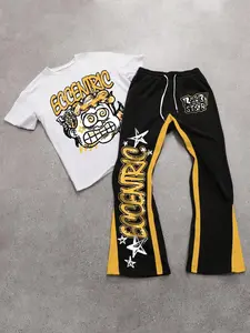 Men's Letter & 3D Cartoon Print Short Sleeve T-Shirt with Drawstring Pants, Sporty Slim-Fit Set, All-Season Outdoor Fashion Outfit