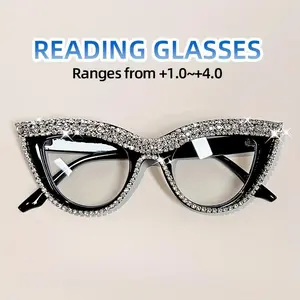 Trending Cat Eye Reading Glasses with Embellishments for Presbyopia 1.0–4.0 Diopters, Elegant Style