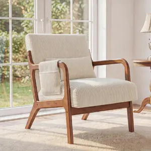Mid Century Modern Accent Chair, Lounge Chair with Cushion, Solid Wood Chair with Arms, Reading Chair for Living Room, Bedroom