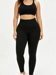 Women’s 2Pcs Seamless High Elastic Workout Set, Removable‑Pad Sports Bra + High‑Waisted Button‑Up Tummy Control Leggings, Yoga Gym Running Activewear  tracksuit  tracksuit  2 piece sets 2 piece sets for summer