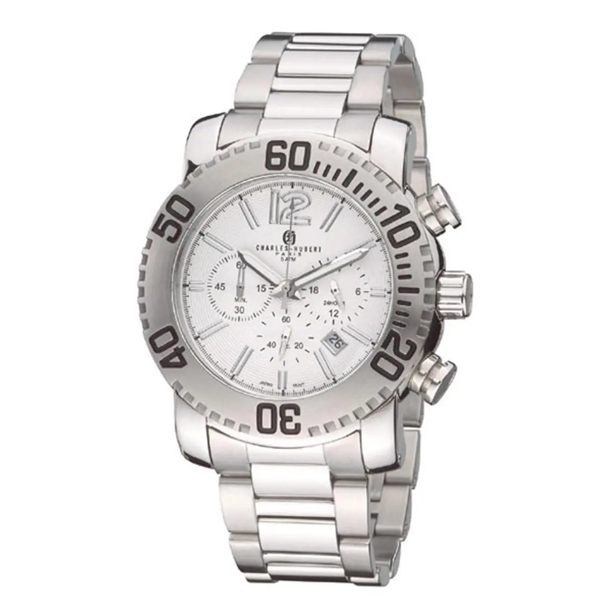 212 MAIN Women's Fashion Watch, Charles-Hubert-Paris Design, White Dial, Chronograph Function, Stainless Steel Band