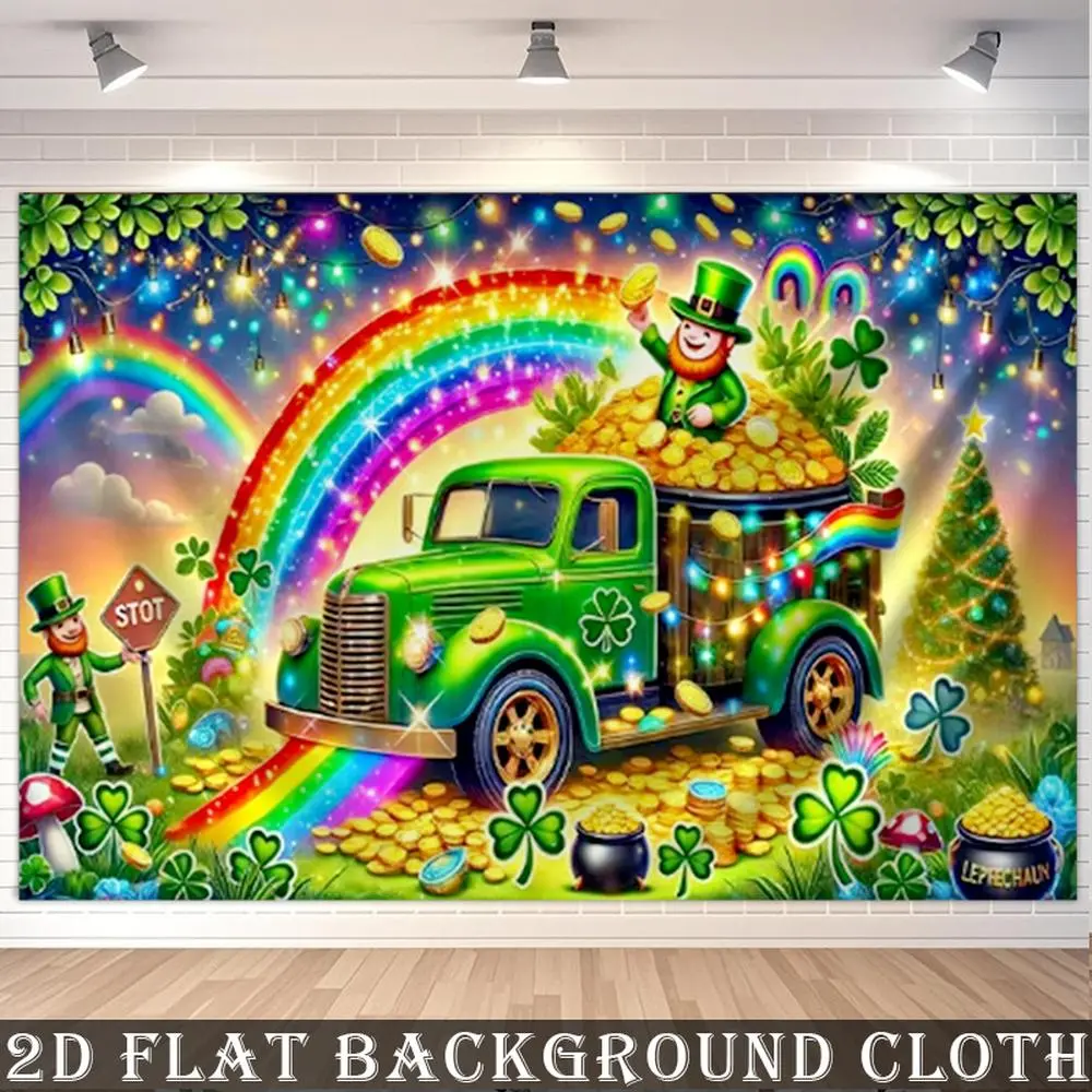 1PC 2D Flat Polyester St. Patrick's Day Door Banner - Clover, Rainbow, Gold Coin, Leprechaun-Themed Reusable Door Curtain, Party Decoration Supplies, Birthday, Home & Store Irish Festival Wall Hanging Backdrop