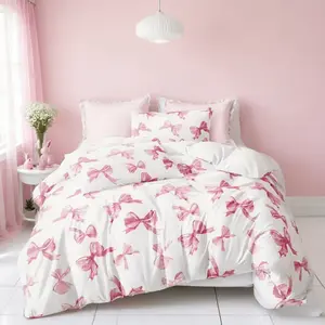 Three-Piece Bow Print Bedding Set, Sweet Design, Soft Polyester Material, Includes 1 Duvet Cover and 2 Pillowcases, No Core Included, Decorative Bedding Set, Soft Bedding Sets