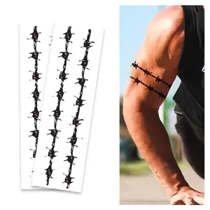 Barbed Wire Armbands Temporary Tattoos - Pack of 3 | Skin Safe & Removable | Made in USA | Realistic Double Strand Design | Easy Application | 10" x 3" Sheets | Ideal for Pool Beach & Parties