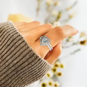 Matching couple rings with personalized zircon hearts, versatile set rings, women's ring gift
