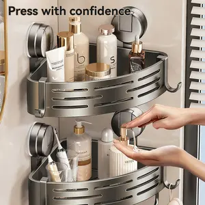 Bathroom Suction Triangle Basket Shelf, No Drilling Strong Adhesion, Non-Slip Large Capacity, Easy Install Detachable Wall Mount, Bathroom Organizer