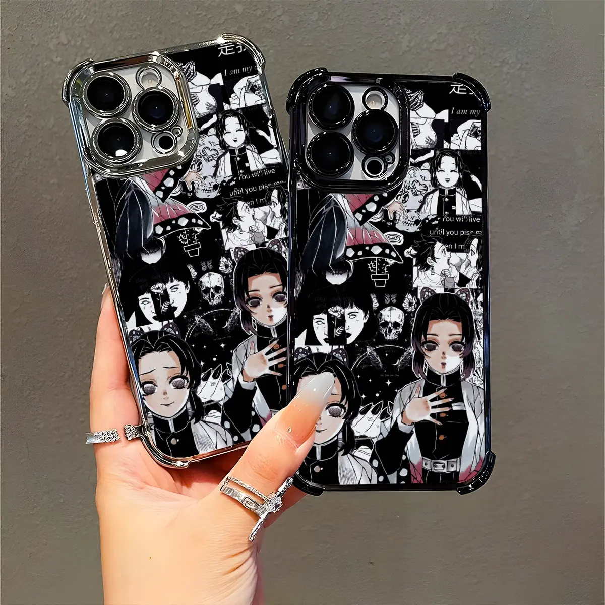 Demon Slayer Shinobu Kocho Gothic Collage Art iPhone Case, Phone Accessories with Protection, Compatible with iPhone 11/12/13/14/15/16 (Pro Max/Plus) – Ideal for Anime Fans, Halloween Gifts
