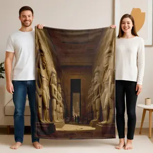 1 piece The Giant Statues and Colonnade of the Abu Simbel Temples in Egypt themed flannel blanket - All-season comfortable flannel blanket, modern style, suitable for sofas and beds, digitally printed pattern, super soft and warm, 100% polyester
