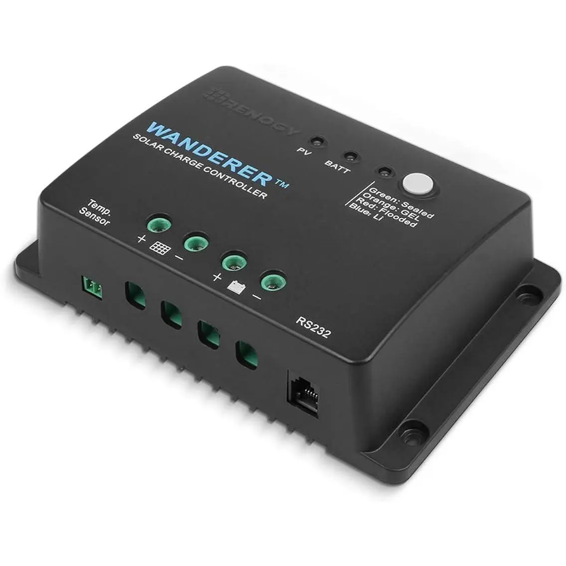 Renogy Wanderer Li 30A 12V PWM Negative Ground Solar Charge Controller Solar Panel Regulator w/ Temp Sensor Function Fit for Lithium, Sealed, Gel, and Flooded Batteries, Wanderer Li 30A charge controller   Electronic Charger