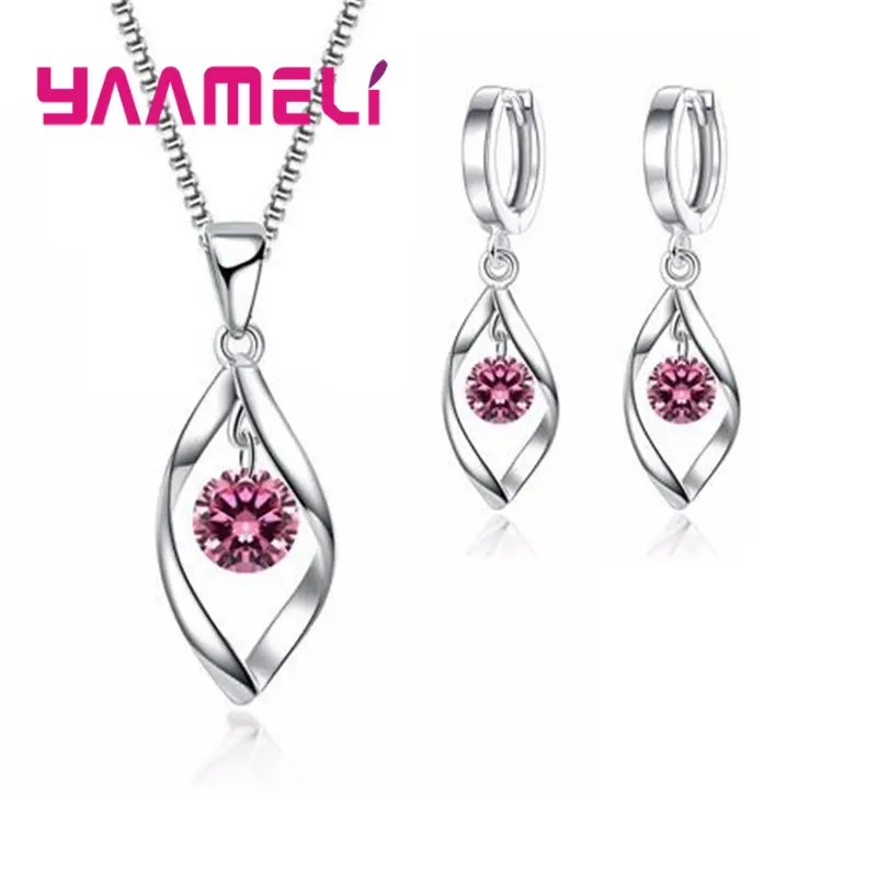JewelryUSA - CZ Necklace Earring Bridal Jewelry Sets  S925 Sterling Silver Color Shining Cubic Zircon Water Drop Wedding Engagement