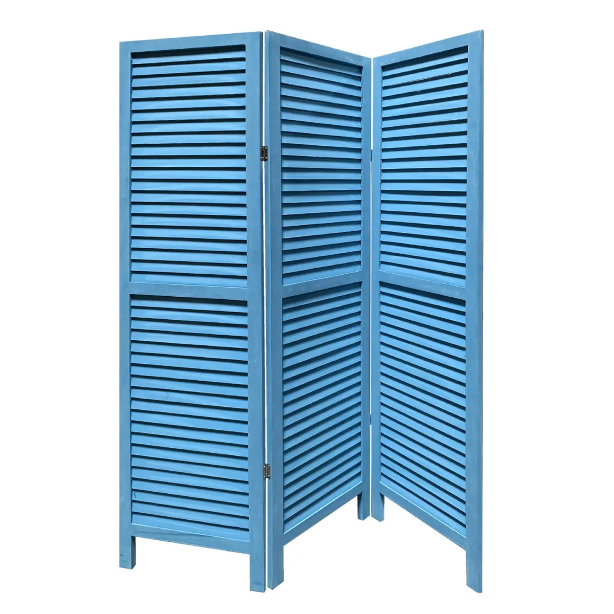 HomeRoots Modern 3-Panel Wood Folding Shutter Privacy Room Divider Screen - Blue Indoor Furniture for Living Room, Privacy Room Dividers