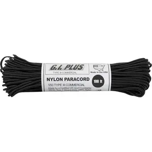 Black - Military Grade 550 LB Tested Type III Paracord Rope 100' - Nylon USA Made