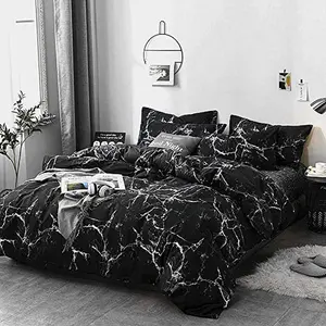 Black Marble Twin Comforter Set - Modern Abstract Streaks Quilts for Adults, Cotton Bedding for Women and Men