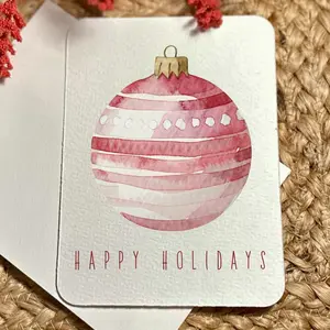 Handmade Watercolor Printed Christmas Cards Festive Art Print Holiday Cards Gift Box Set with Ornament Design Notecard Postcard Christmas Cards