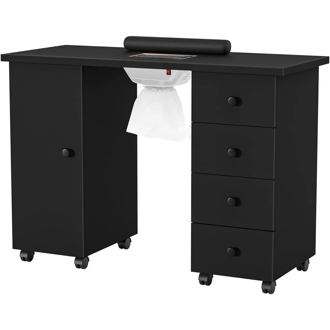OmySalon Manicure Table Nail Desk for Nail Tech, Nail Table Beauty Salon Tech Station w/Electric Downdraft Vent, Lockable Wheels,Wrist Cushion,Storage Drawers