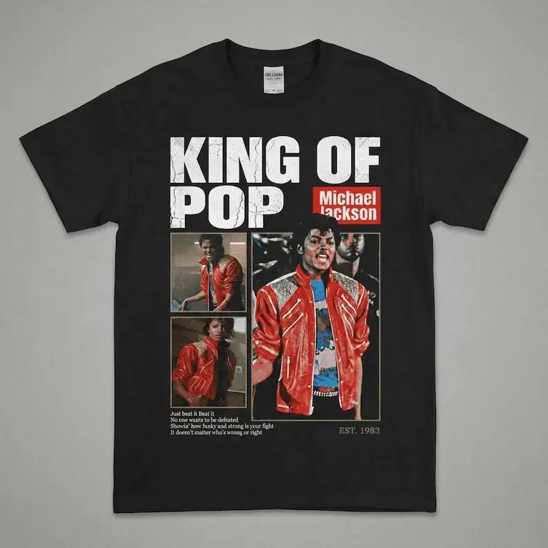 Vintage Michael Jackson King Of Pop Graphic Tee Beat It Retro Music Legend T-Shirt Gildan Cotton Crewneck Streetwear Hip Hop Rap Tee Oversized Unisex Gift Shirt