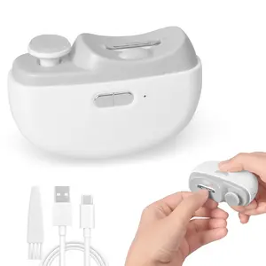 Compact Electric Nail Clipper, 2 in 1 Rechargeable Polishing Automatic Nail Clippers, Nail Trimmer with Light & Nail Scraps Storage, Manicure Tool for Home & Travel, Nail Supplies, White