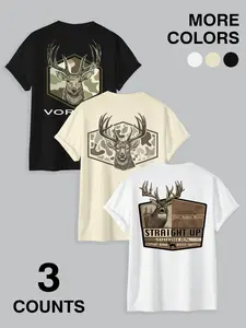 Southern Hunting Deer Camo Graphic Geometric Fitted T Shirts - 3 Styles Multi Colors | Casual Outfit for Southern Outdoor Fans