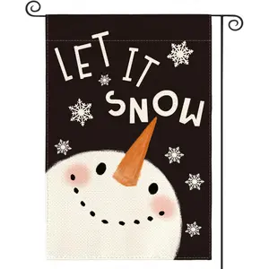 Let It Snow Snowman Snowflake Garden Flag 12 x 18 Inch Double Sided Outside, Christmas Winter Holiday Yard Outdoor Decorative Flag