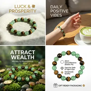 1pc-Money Attraction & Protection Bracelet, Tiger Eye & Green Aventurine Natural Bracelet,Two Color Options (Green / Pink)  Fashion Luxury Jewelry, Friendship & Encouragement Gift, Colorblock Beaded Bracelet