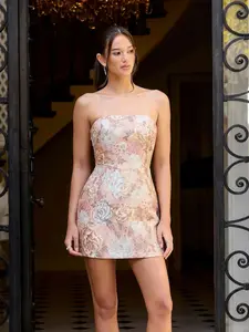 Cider Jacquard Floral Lace Up Embroidery Smock Mini Dress