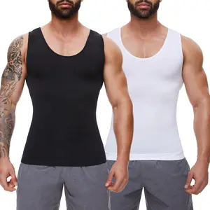 1-2 Pack Menswear Body Shaper Compression Tummy Control Vest Comfy Stretch Workout Tank Top Shapewear Undershirt Athletic Activewear Breathable Soft Clothes Yoga Sports Vest Fitness Outfits