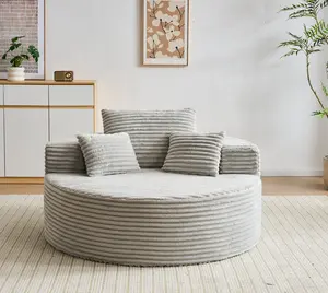 Corduroy Upholstered Round Loveseat Sofa - Retro-Inspired Charm, Soft Ribbed Design, Coordinating Pillows, Cozy Indoor Snuggle Furniture, Corduroy Loveseat