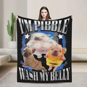 [60X50Inch] [Vibrant Bazaar] I Am Pibble Wash My Belly Pibble Meme Funny Dog Brainrot Soft Warm Blankets  Plush Throw Blanket Flannel Bedspread Bed Cover