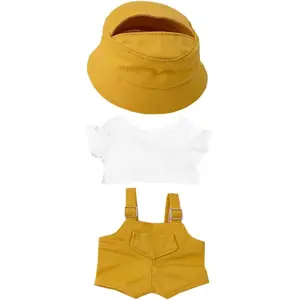 15cm 17cm Doll Clothes Hat White T-Shirt Overalls Doll Dressup (Yellow)