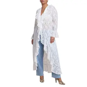 ELOQUII Women's Plus Size Lace Ruffle Duster