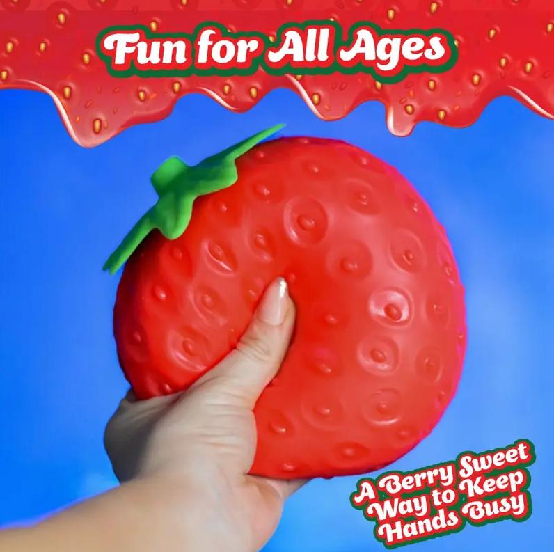 Toymendous Squeeze Strawberry - Extra Large 5 Squishy Stress Ball for Adults & Kids 3+ - Fruity Fidget Toy for Stress Relief & Sensory Play - Safe & Durable Non-Toxic Material