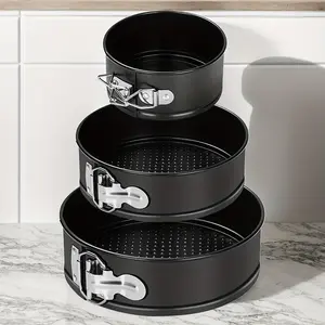Set of 3 Lockable Base Spring Cake Molds, Round Cheese Cake Pans, Baking Dishes, Ideal for Baking Cheese Cakes, Pizza, and Omelets, 4/7/9 Inches, Detachable Bottom