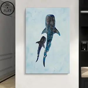 2D Flat Single Wrapped Solid Wood Frame, Poster. 2D Flat Printing, Whale Shark Mother and Baby Women's Day Mother's Day Canvas Poster Art Mural, Modern Art Design, Wooden Wall Art, Wall Decoration for Home, Office, Cafe, Bar, gift