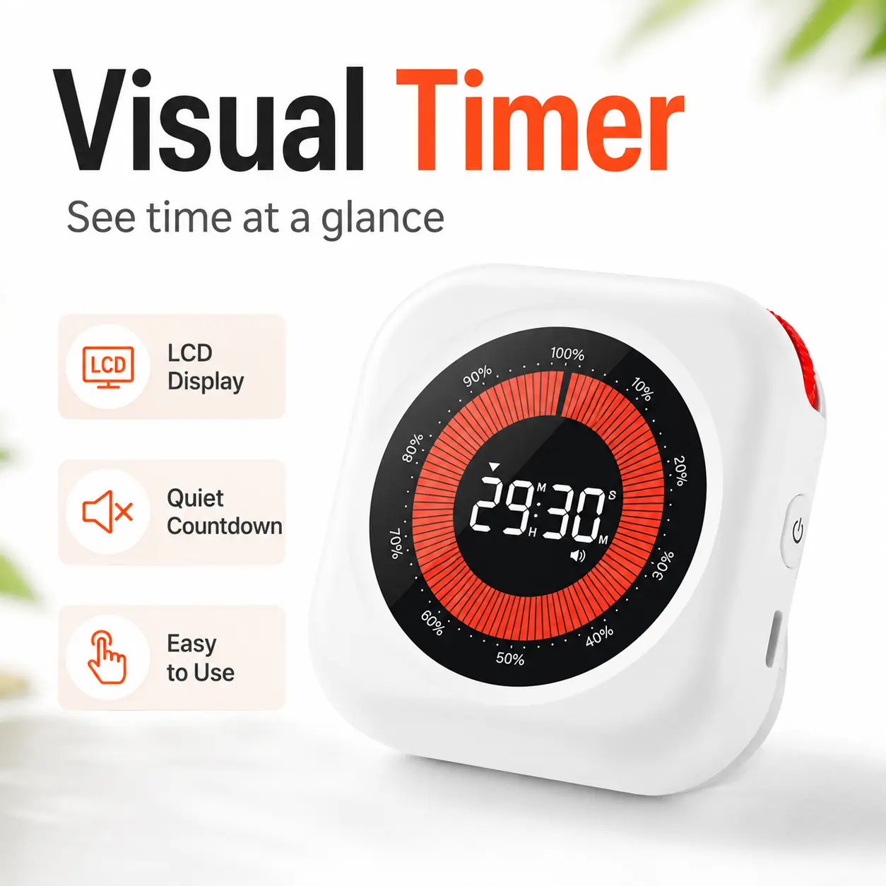 Portable ABS Compact Digital Timer - 80 × 79.5 × 27 Mm, Quiet, LCD Display, Stand Alarm Clock, Easy Controls, USB Rechargeable, Portable Design for Study, Kitchen, Exercise & Workouts