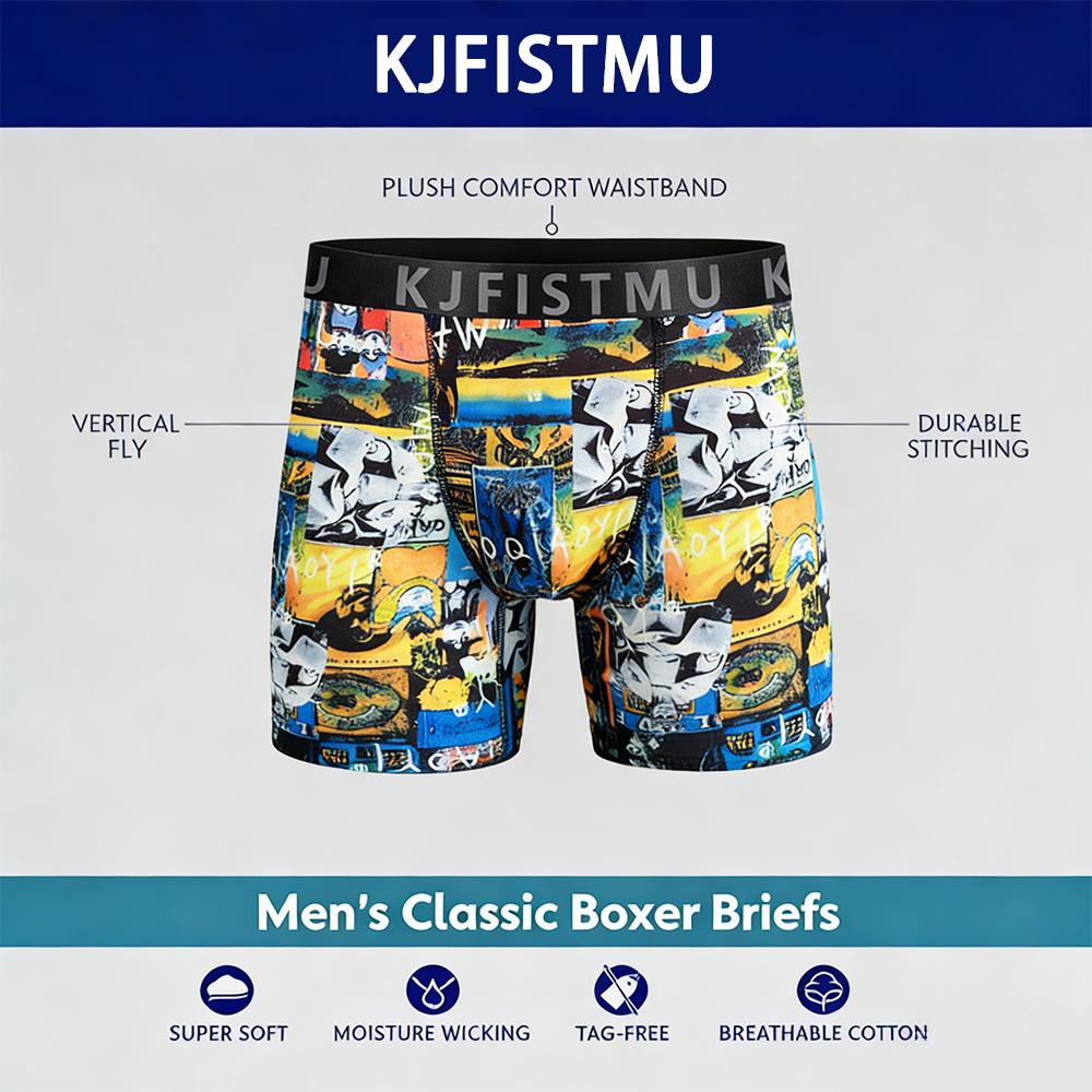 KJFISTMU 12-piece set of men's boxer briefs with random street graffiti prints, breathable cotton boxer briefs, sexy low-rise trunks, tagless underwear, multi-piece set, suitable as a gift, comfortable for fitness and sportswear