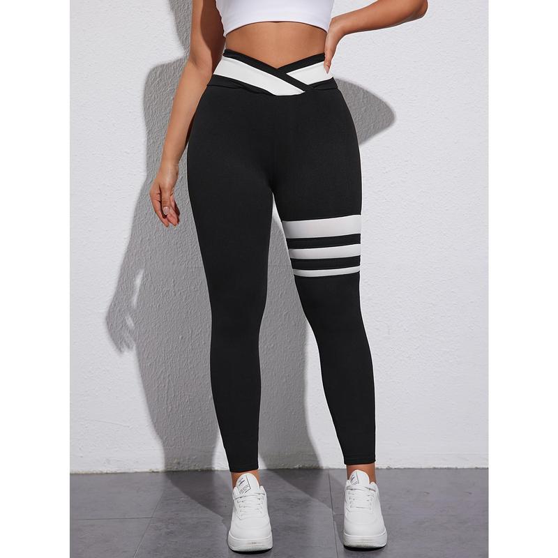 Cross Waist Color Block Yoga Workout Pants - High Waist, Running Sports Fitness Leggings - Polyester & Spandex - For Women - Suitable for Yoga, Running, Fitness - Perfect Gift for Active Women