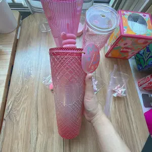 Starbucks overseas rose pink ombre jeweled cold cup & snake straw topper -2025 lunar new year release