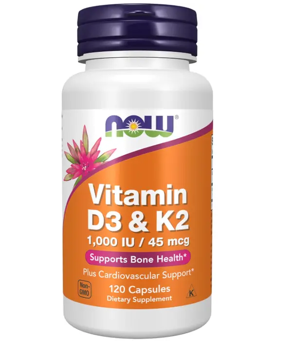 NOW Supplements, Vitamin D-3 & K-2, 1,000 IU/45 mcg,Plus Cardiovascular Support*, Supports Bone Health*, 120 veg Capsules