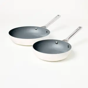 2pk (8" & 10") Nonstick Ceramic Coated Aluminum Frypan Set Cream - Figmint