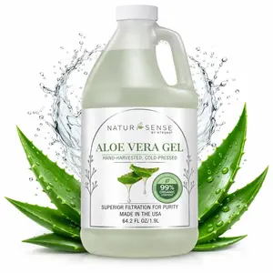 NaturSense 99% Organic Aloe Vera Gel 64.2 oz, Cold Pressed Pure Aloe for Face, Hair, Scalp, Sunburn, Dry Skin, Sensitive Skin, DIY Skincare, Unscented Refill Bottle. Made in USA