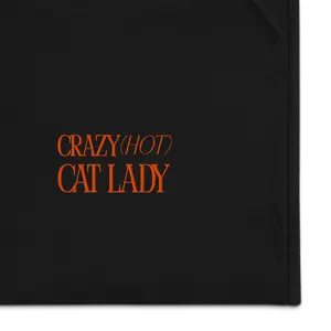 Crazy (Hot) Cat Lady - Cozy Cat Lady Sherpa Blanket - Orange Embroidered Letters