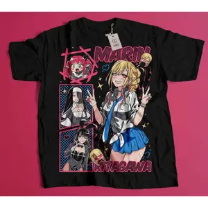 Marin Kitagawa Anime T Shirt My Dress Up Darling Manga Character Streetwear Black Cotton Tee Otaku Cosplay Aesthetic Top Casual Fashion Gift For Fans