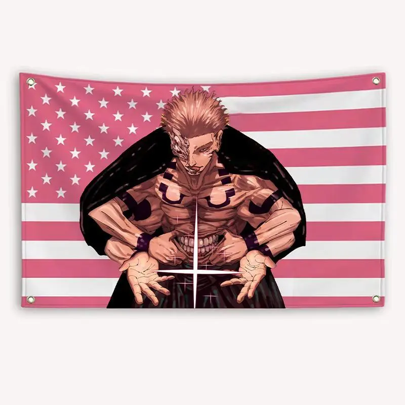 Shinobu Kocho Demon Slayer Inspired American Flag Print Rectangular Polyester Synthetic Tapestry - Secure Hanging Backdrop with Reinforced Loops for Bedroom, Holiday Home Decor, Horizontal