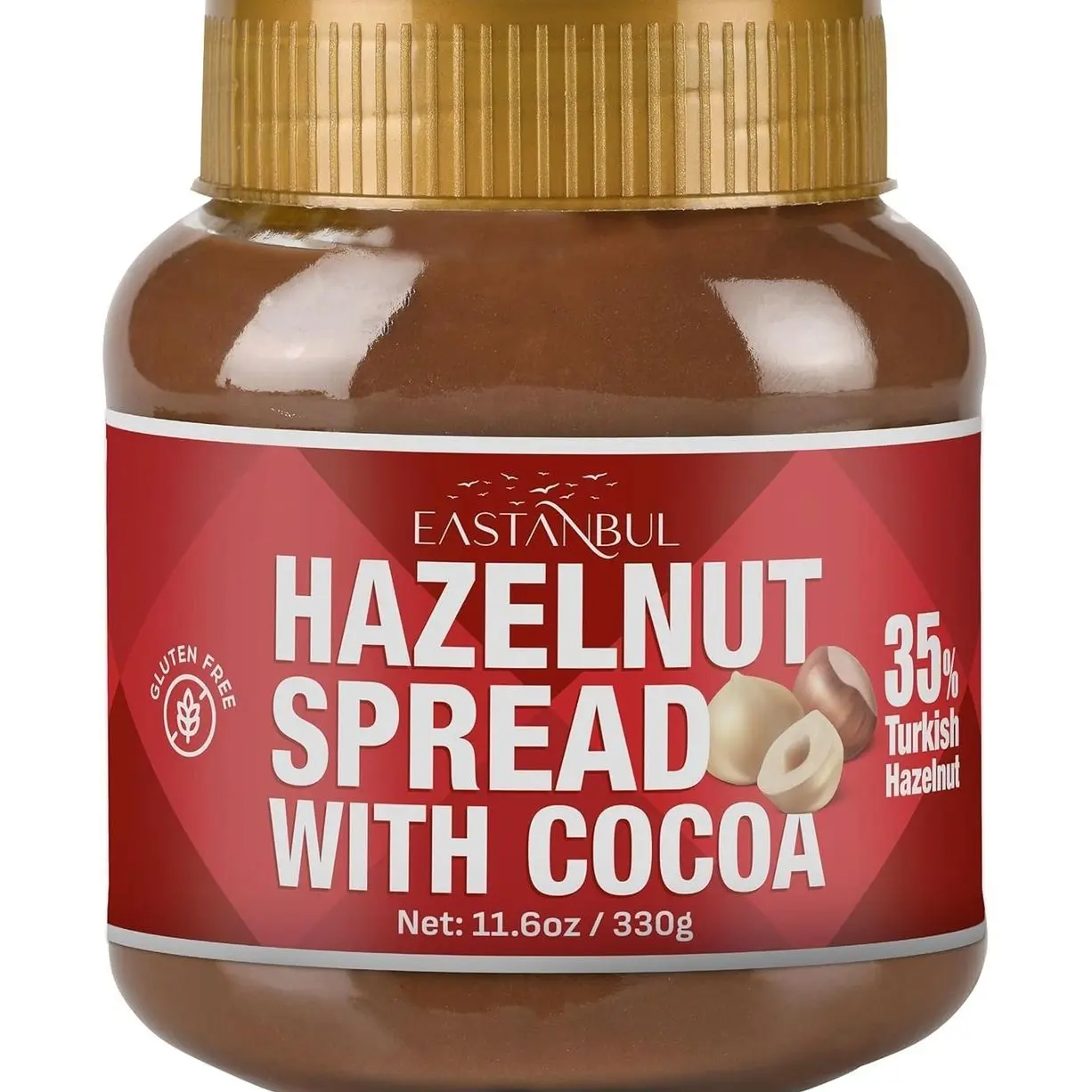 Eastanbul Cocoa Hazelnut Spread, 11.6oz, Chocolate Hazelnut Spread, No Palm Oil, Rich & Creamy 35% Nuts, Gluten-Free, Low Sugar, All Natural Ingredients, No Additives