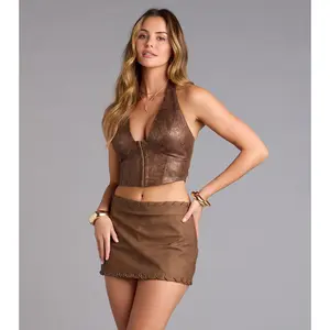 Wild Instinct Snake Print Faux Suede Corset Top