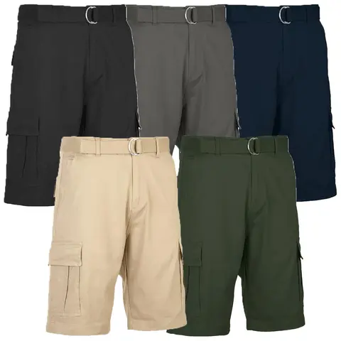 Men's 5-Pack Belted Cotton Flex Stretch Cargo Shorts