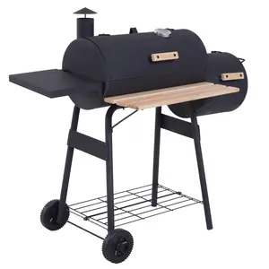Outsunny 48" Steel Portable Backyard Charcoal BBQ Grill and Offset Smoker Combo with Wheels On-Site